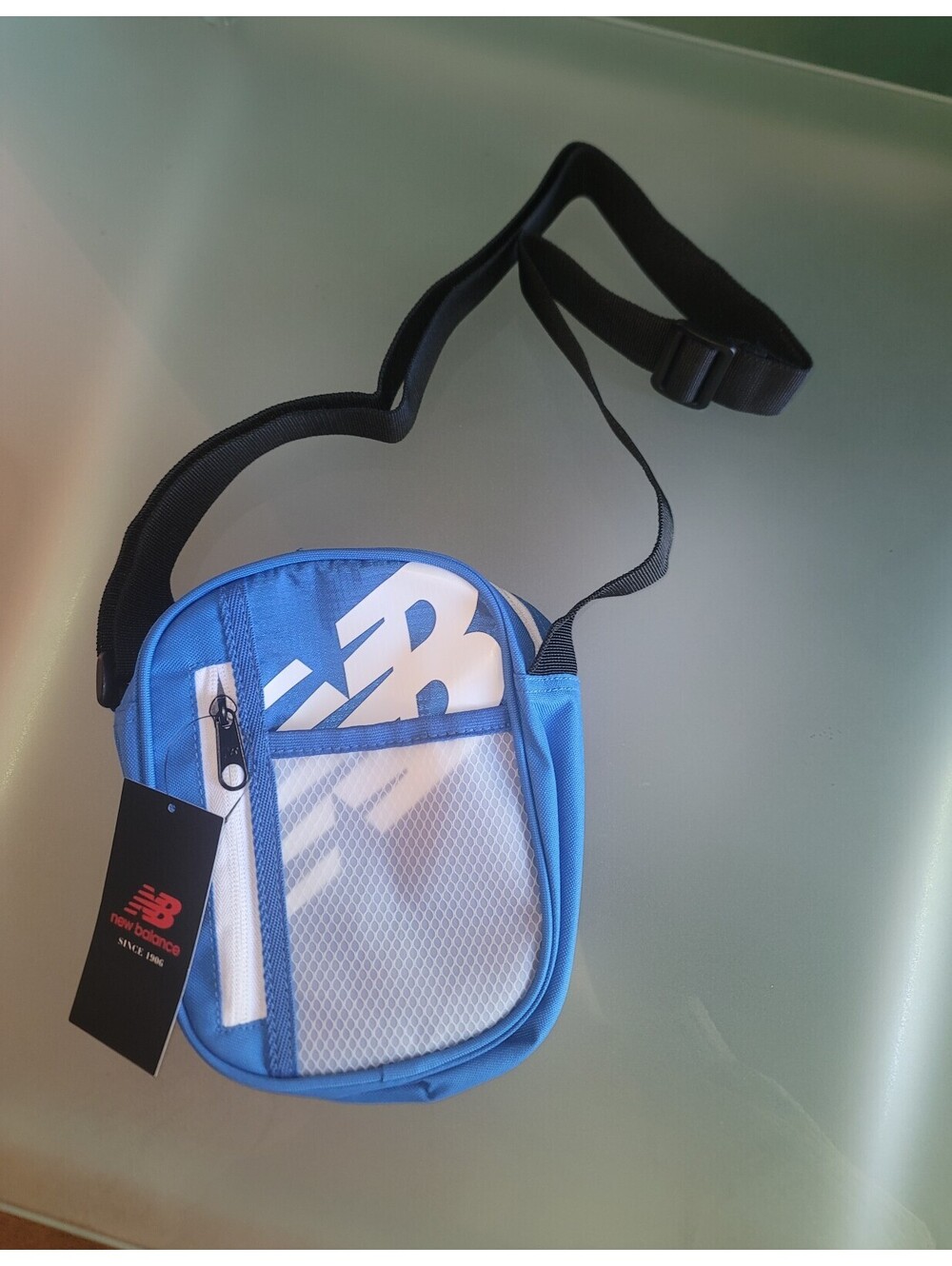 New Balance Small Crossbody Shoulder Bag Blue White Mesh Pocket NWT